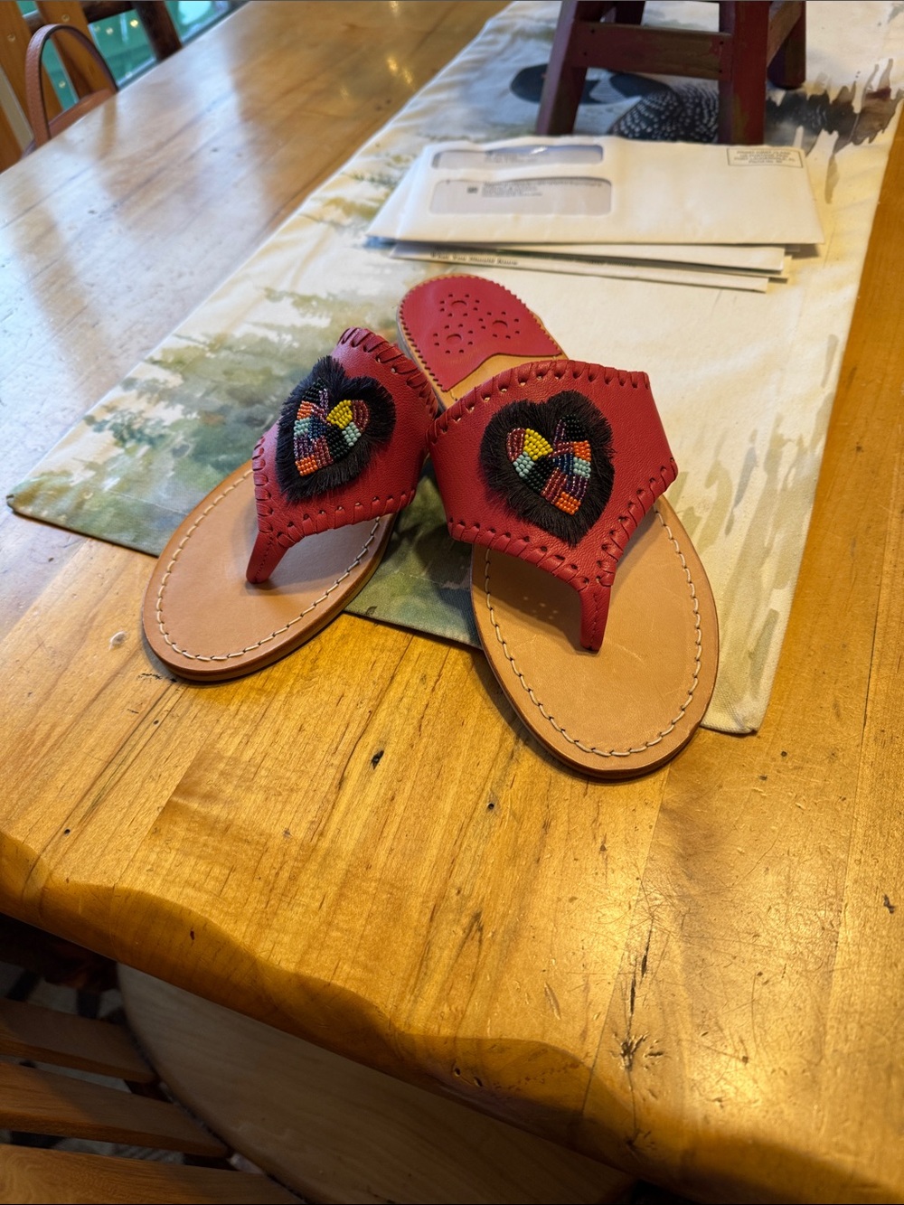 Jack Rogers Pink Beaded Heart Thong Sandals